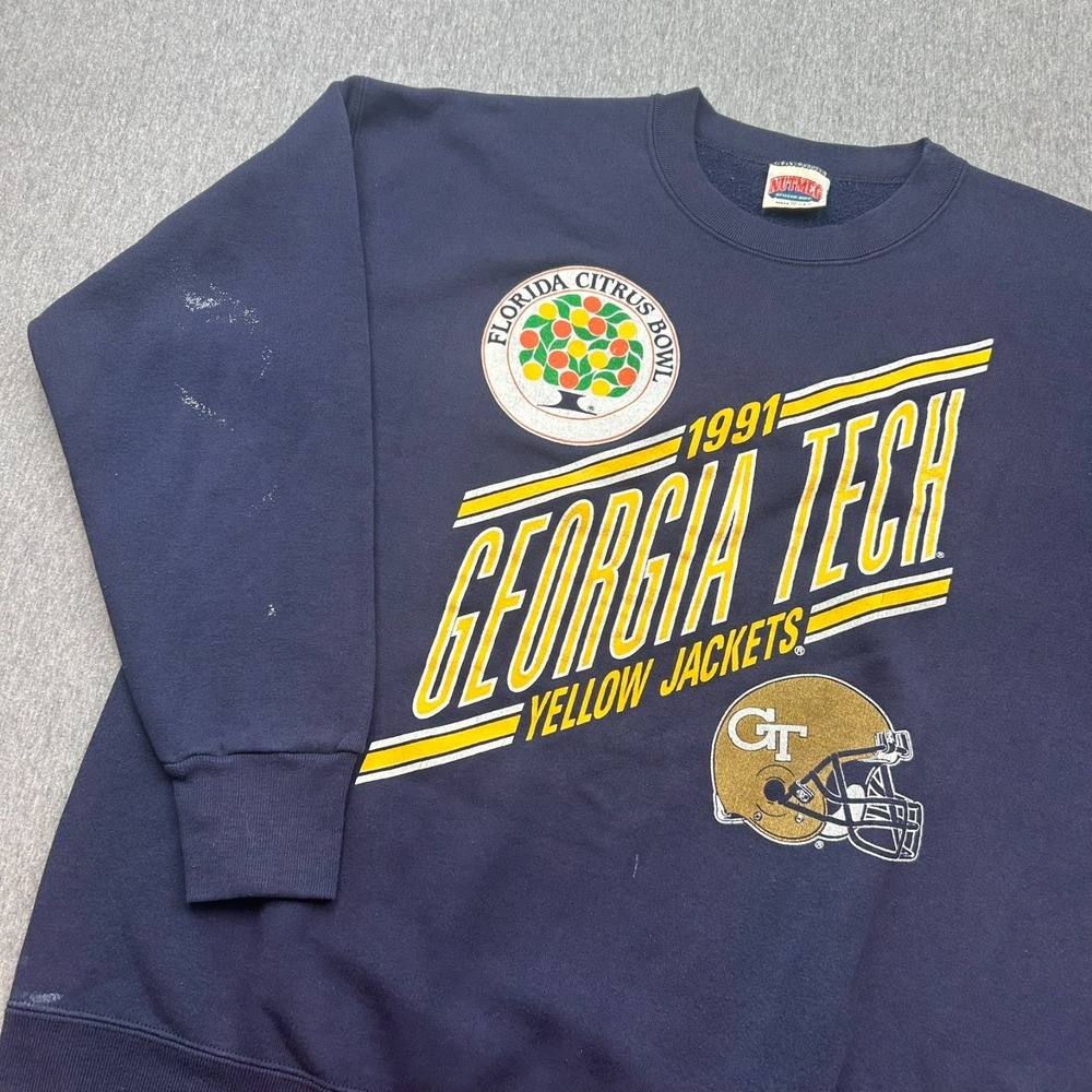 Nutmeg 1991 Georgia Tech Citrus Bowl Crewneck Sweatshirt Mens XL Blue‎ *STAINS*